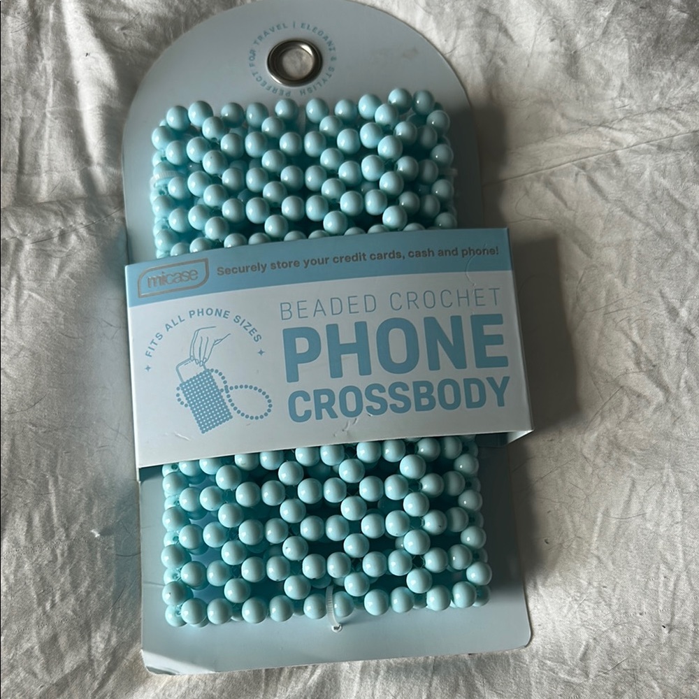 Blue Beaded Crochet Phone Crossbody